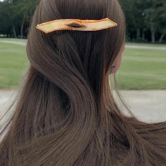 Ivory Stained Glass Handcrafted Hair Comb Rose Gold Trim Hair Jewelry Formal - Picture 4 of 8